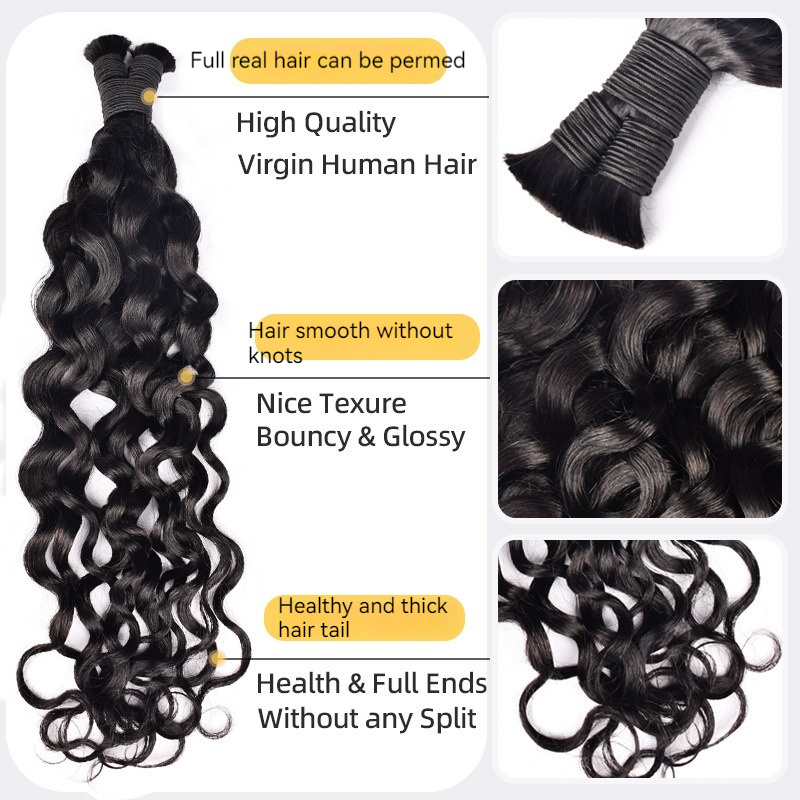 Transform your look with these real human hair extensions, featuring a water wave pattern for bulk hair